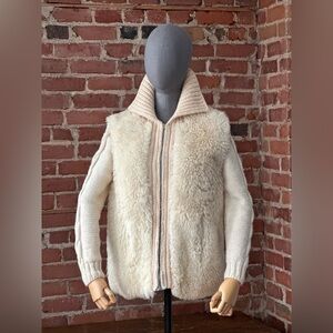 Vintage Artisan Shearling Vest Wool Knit Sleeves